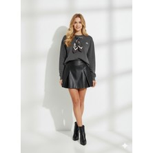 Ribana Classic Kadın Bisiklet Yaka Yumuşak Dokulu Içi Pamuklu Yakası Fular Detaylı Uzun Kollu Sweatshirt