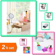 Hereveoyuncak Çekmeceli Makyaj Organizeri ve Stand + 2 Adet Oje Tutucu - Şık Düzenleme D4E5F6