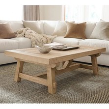 İZMİRMASİF Ahşap Çakra Orta Sehpa – Soluk Kum Renk, 140x70x45