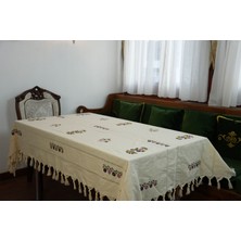 El Boyama Çiçek Desenli %100 Pamuk Masa Örtüsü – Tokat Taş Baskı Motifli Dikdörtgen Sofra Örtüsü