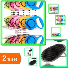 Hereveoyuncak 5 Metre Otomatik Uzayıp Kısalabilen Makaralı Köpek Tassması + Köpek Yıkama Fırçası - 2li Set R9W5A5