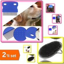 Hereveoyuncak Evcil Hayvan Bakım Tarağı - Bit Pire Tarağı + Kedi Köpek Yıkama Fırçası Seti - 2li Set V2T4P3