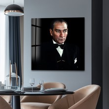 Myphotostation Takım Elbiseli Atatürk Dekoratif Temperli Cam Tablo, Modern Uv Baskılı Duvar Tablosu, Salon ve Ofis Için Şık Duvar Dekoru