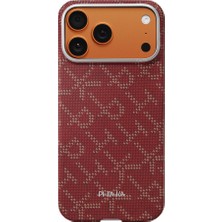 iPhone 17 Pro Max Kılıf M-Safe Uyumlu Aramid Fiber Pitaka Tactile Woven Monogram Serisi Kapak Kırmız