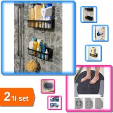Hereveoyuncak 2 Adet Yapışkanlı Plastik Askılı Raf + Sihirli Su Emici Kaydırmaz Banyo Paspası - 2li Set M5Y2P1