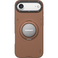 iPhone 17 Air Kılıf M-Safeli 360 Standlı Basit Mat Deri Desenli Youngkit Tech Leather Kapak Kahveren