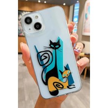 3gen Case Iphone 15 Plus-Iphone 14 Plus Uyumlu Desenli Şeffaf Silikon Kılıf CAT16