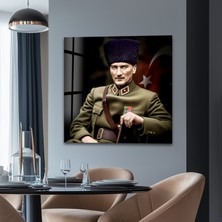 Myphotostation Üniformalı Atatürk Dekoratif Temperli Cam Tablo, Modern Uv Baskılı Duvar Tablosu, Salon ve Ofis Için Şık Duvar Dekoru