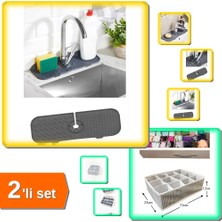 Hereveoyuncak Esnek Musluk Lavabo Su Tutucu Matı + Pratik 12 Bölmeli Çekmece Düzenleyici Organizer - 2li Set M7G8G