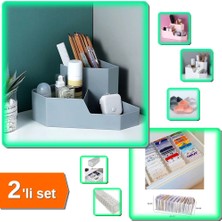 Hereveoyuncak Masaüstü Köşe Makyaj Organizeri + 11 Gözlü Akordiyon Çekmece Düzenleyici - 2li Set V6T2Y2