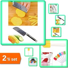 Hereveoyuncak Tırtıklı Patates Kesme Bıçağı - Sebze ve Meyve Dilimleyici + Renkli Silikon Spatula - 2li Set DEF123