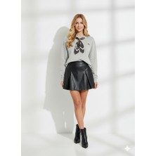 Ribana Classic Kadın Bisiklet Yaka Yumuşak Dokulu Içi Pamuklu Yakası Fular Detaylı Uzun Kollu Sweatshirt