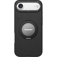 iPhone 17 Air Kılıf M-Safeli 360 Standlı Basit Mat Deri Desenli Youngkit Tech Leather Kapak Siyah