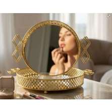 Roy King Roykıng Yuvarlak Kulplu Altın Aynalı Tepsi 30X30X5,5 cm