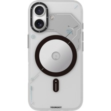 iPhone 17 Uyumlu Kılıf M-Safe Şarj Özellikli Disk Desenli Youngkit Disc Battle Kapak Gri