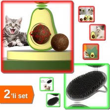 Hereveoyuncak Avokado Dönen Kedi Nanesi Oyun Topu Cat Oyuncağı + Yıkama Fırçası Seti - 2li Set C3C6C7
