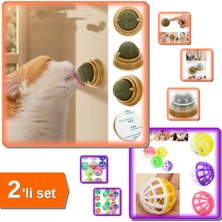 Hereveoyuncak Duvara Yapışan Dönen Kedi Nanesi Cat + 10 Adet Çıngıraklı Evcil Hayvan Oyun Topu - 2li Set E2S4L2