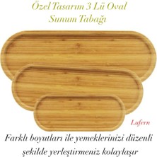 Lufern Özel Tasarım 3 Lü Oval Sunum Tabağı Seti Ahşap Mutfak Fonksiyonel Çevre Dostu 33X10 cm 39X15 cm 13X5
