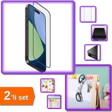 Hereveoyuncak iPhone 16 Pro Kırılmaz Cam Çıtalı Ekran Koruyucu + 10 Adet Yapışkanlı Kablo Düzenleyici - 2li Set