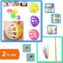 Hereveoyuncak 10 Adet Eğlenceli Çıngıraklı Evcil Hayvan Oyun Topu + Kedi Tırmalama Fırçası Oyuncağı - 2li Set R7X3