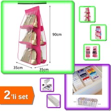 Hereveoyuncak 6 Gözlü Pratik Dolap Içi Çanta Pembe Organizer + 11 Gözlü Akordiyon Çekmece Düzenleyici - 2li Set Z5