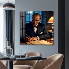 Myphotostation Atatürk Ofiste Dekoratif Temperli Cam Tablo, Modern Uv Baskılı Duvar Tablosu, Salon ve Ofis Için Şık Duvar Dekoru