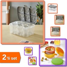 Hereveoyuncak 6 Bardak Kapasiteli Taşıma Kutusu + 3 Bölmeli Hamburger Görünümlü Beslenme Kabı - 2li Set Q7G2X1
