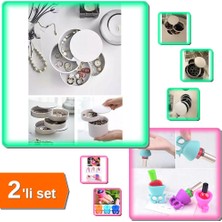 Hereveoyuncak 2 Adet Oje Tutucu + 4 Katlı Dönebilen Takı ve Makyaj Organizer Seti | Güzellik Düzeni HJ72KP