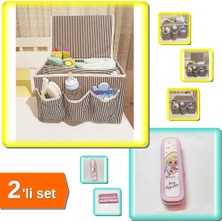 Hereveoyuncak Pembe Kapaklı Kutu + Beşik Başucu Düzenleyici 5 Bölmeli Organizer 2li Set - Düzenleme Ürünü – K7H3ZP