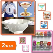 Hereveoyuncak Akıllı Makarna Süzgeci + 6 Adet Buzdolabı Içi Mini Düzenleyici Kutu Organizer - 2li Set U0H1C9