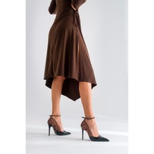 Ayakkabı Prensi Bluma Bilekten Bantlı Siyah Leopar 10 cm Kadın Stiletto, Topuklu Ayakkabı