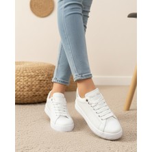 Homiro Unisex Ortopedik Rahat Spor Ayakkabı - Beyaz Gümüş Taşlı