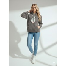 Ribana Classic Kadın Üç Iplik Baskılı Kapüşonlu Içi Pamuklu Yumuşak Dokulu Regular Kesim Sweatshirt