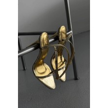 Ayakkabı Prensi Futz Bilekten Bantlı Gold 10 cm Kadın Klasik Topuklu Ayakkabı