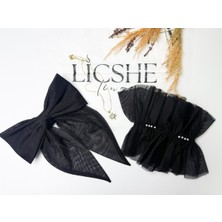 LİCSHE Licshe Fiyonk Toka & Inci Detaylı Tül Bileklik & Çelik Kolye Aksesuarı Seti