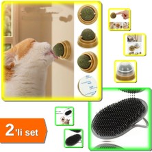 Hereveoyuncak Duvara Yapışan Dönen Kedi Nanesi Cat Oyun Topu + Kedi Yıkama Fırçası - 2li Set Q1D5H1