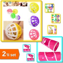 Hereveoyuncak 100 Adet Çıngıraklı Evcil Hayvan Oyun Topu + Kedi Oyun Tüneli 25X55 cm - 2li Set W9E8R4