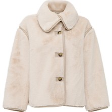 Derimod Malmö Kadın Bej Devrik Yaka Oversize Teddy Deri Mont 25WGP5628FF