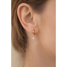 Sacce Scarves & Accessories Damla Taşlı Mini Halka Küpe | Zirkon Taşlı Mini Charmlı Rose Gold Küpe