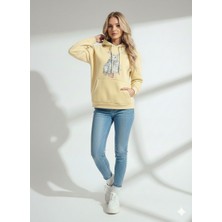 Ribana Classic Kadın Üç Iplik Baskılı Kapüşonlu Içi Pamuklu Yumuşak Dokulu Regular Kesim Sweatshirt