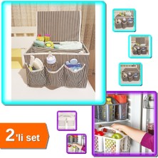 Hereveoyuncak Pratik 5 Bölmeli Bebek Beşik Başucu Düzenleyici + Gri Buzdolabı Düzenleyici Sepet - 2li Set Y6F7G6
