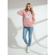 Ribana Classic Kadın Üç Iplik Baskılı Kapüşonlu Içi Pamuklu Yumuşak Dokulu Regular Kesim Sweatshirt