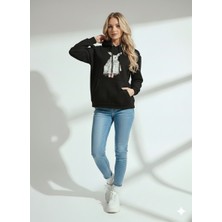 Ribana Classic Kadın Üç Iplik Baskılı Kapüşonlu Içi Pamuklu Yumuşak Dokulu Regular Kesim Sweatshirt