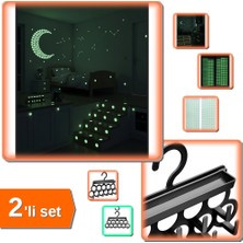 Hereveoyuncak Fosforlu Karanlıkta Işık Veren Yıldız Tozu Etiketleri + Kravat ve Şal Takı Düzenleyici - 2li Set J6K