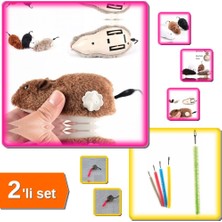 Hereveoyuncak Kurmalı Kedi Eğitim Oyuncağı Tüylü Fare + Kedi Tırmalama Fırçası - 2li Set B1E1H2