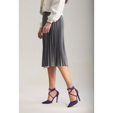 Ayakkabı Prensi Pansy Stiletto Mor Suet 10 cm Kadın Stiletto, Topuklu Ayakkabı