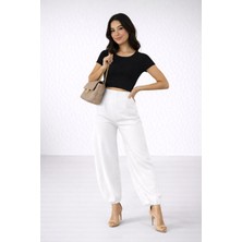 Mg Giyim Krep Kumaş Yüksek Bel Balon Pantolon Siyah Ofis Günlük Şık