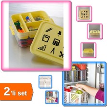 Hereveoyuncak Oyuncak Hobi Malzemeleri Saklama Kutusu + Gri Buzdolabı Düzenleyici Sepet - 2li Set R0Q3C0