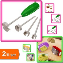 Hereveoyuncak Paslanmaz Çelik Pratik Patates Püresi Aleti + 4 Başlıklı Sebze Patlıcan Oyma - 2li Set B4U2T3