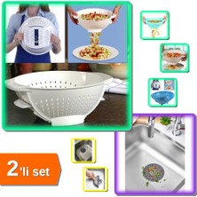 Hereveoyuncak Pratik Makarna Süzgeci - Akıllı Makarna Süzgeci + Yuvarlak Silikon Lavabo Süzgeci - 2li Set P8N3H2